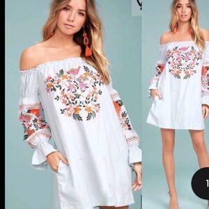 Free People Fluer De Jour Off-Shoulder Floral Dress - Blue Nwt